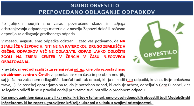 NUJNO OBVESTILO_PREPOVED ODLAGANJA ODPADKOV